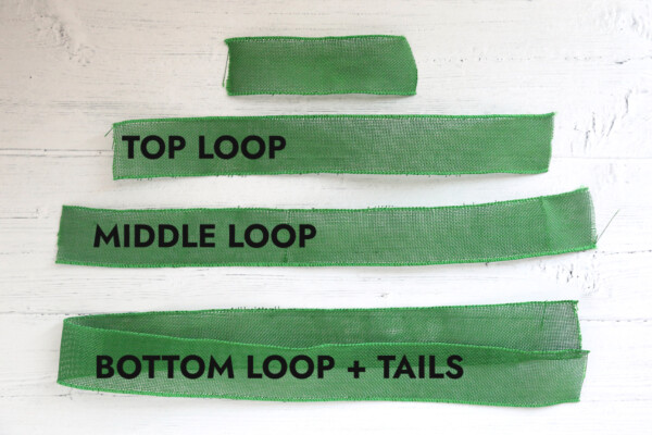 Green burlap ribbon cut into 4 lengths