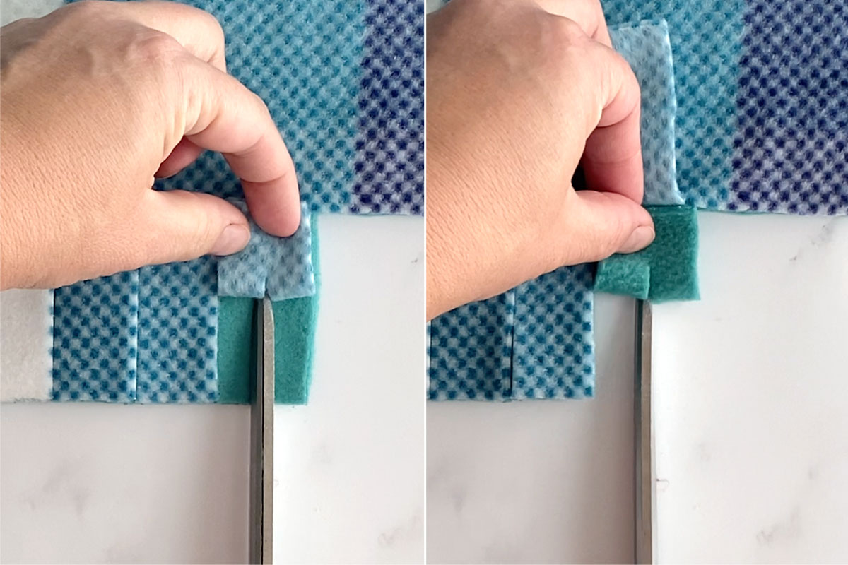 Cutting a slit into the center of each strip