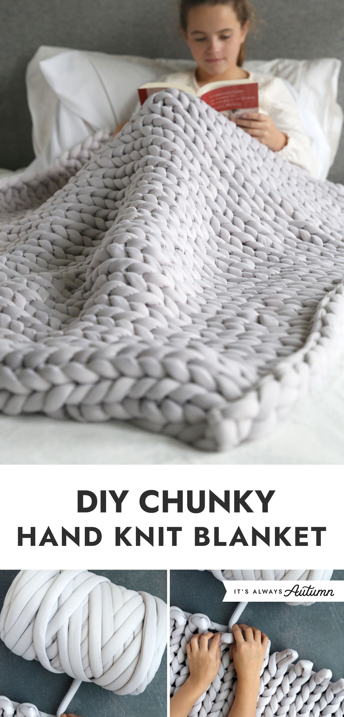 Chunky Hand Knit Blanket for Beginners - It's Always Autumn