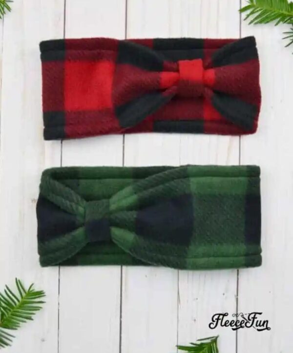 Plaid fleece ear warmers.