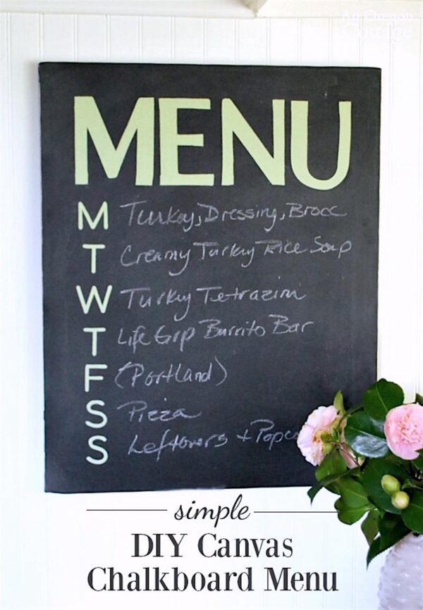 Chalkboard weekly dinner menu sign.