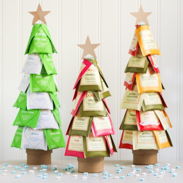 Christmas trees made from tea bags.