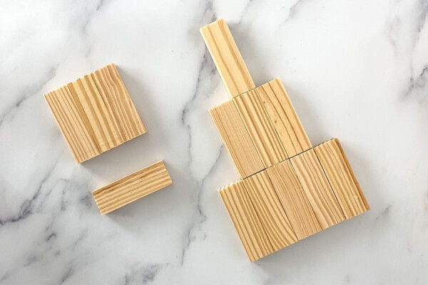 Wood blocks glued together in tree shape