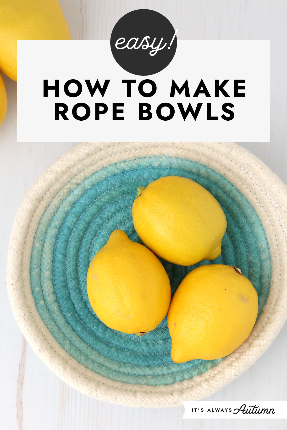 How to make rope bowls; rope bowl with lemons in it
