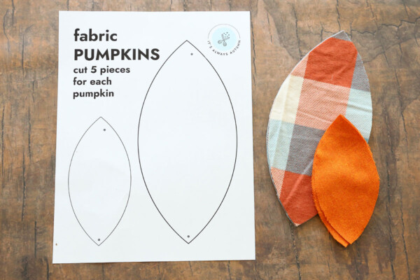 Fabric pumpkin pattern and pieces cut out
