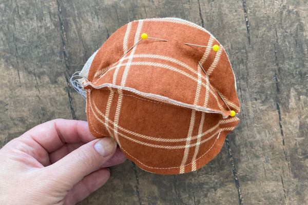 Pumpkin stuffed and final seam pinned