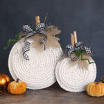 Pumpkin decorations made from paper plates and rope