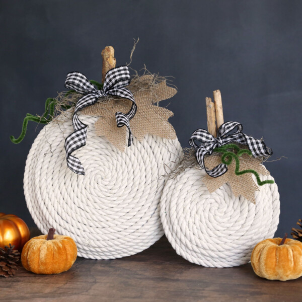 Pumpkin decorations made from paper plates and rope