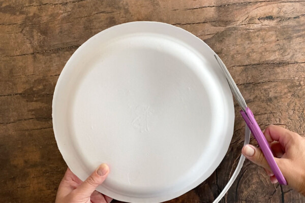 Trimming the lip off the edge of the paper plate