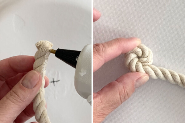 Gluing the end of the rope into a spiral