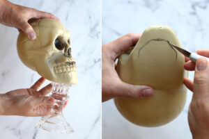 Tracing around the candlestick on the bottom of the skull