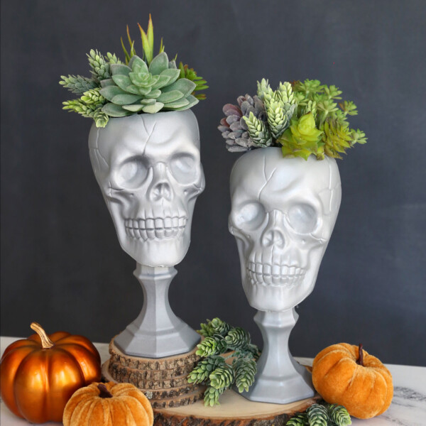 DIY faux cement skull planters