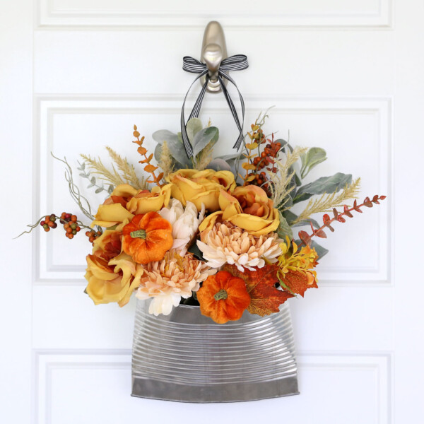 Smashed can door hanger with fall florals