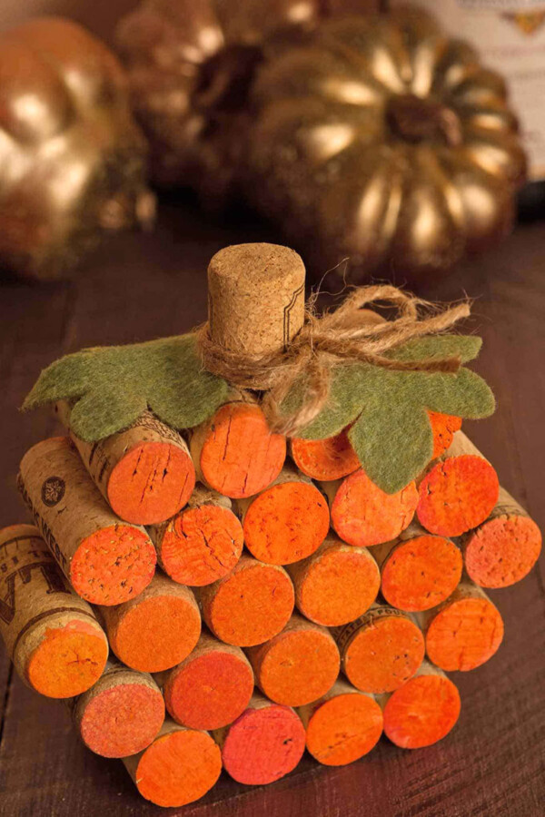 Wine cork pumpkin craft