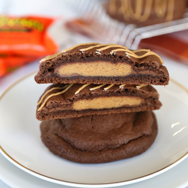 Stack of peanut butter cup cookies.