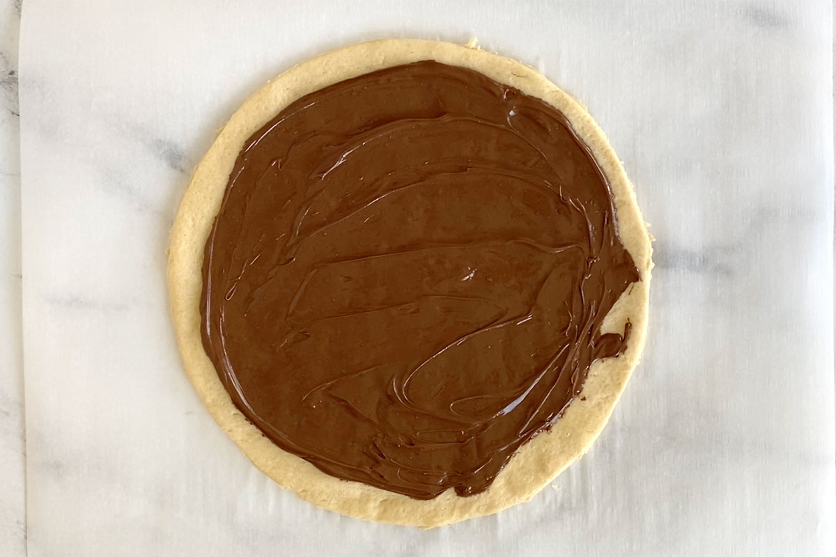 Crescent sheet covered with nutella.