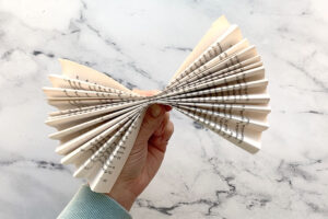 Four book pages accordian folded to make wings.