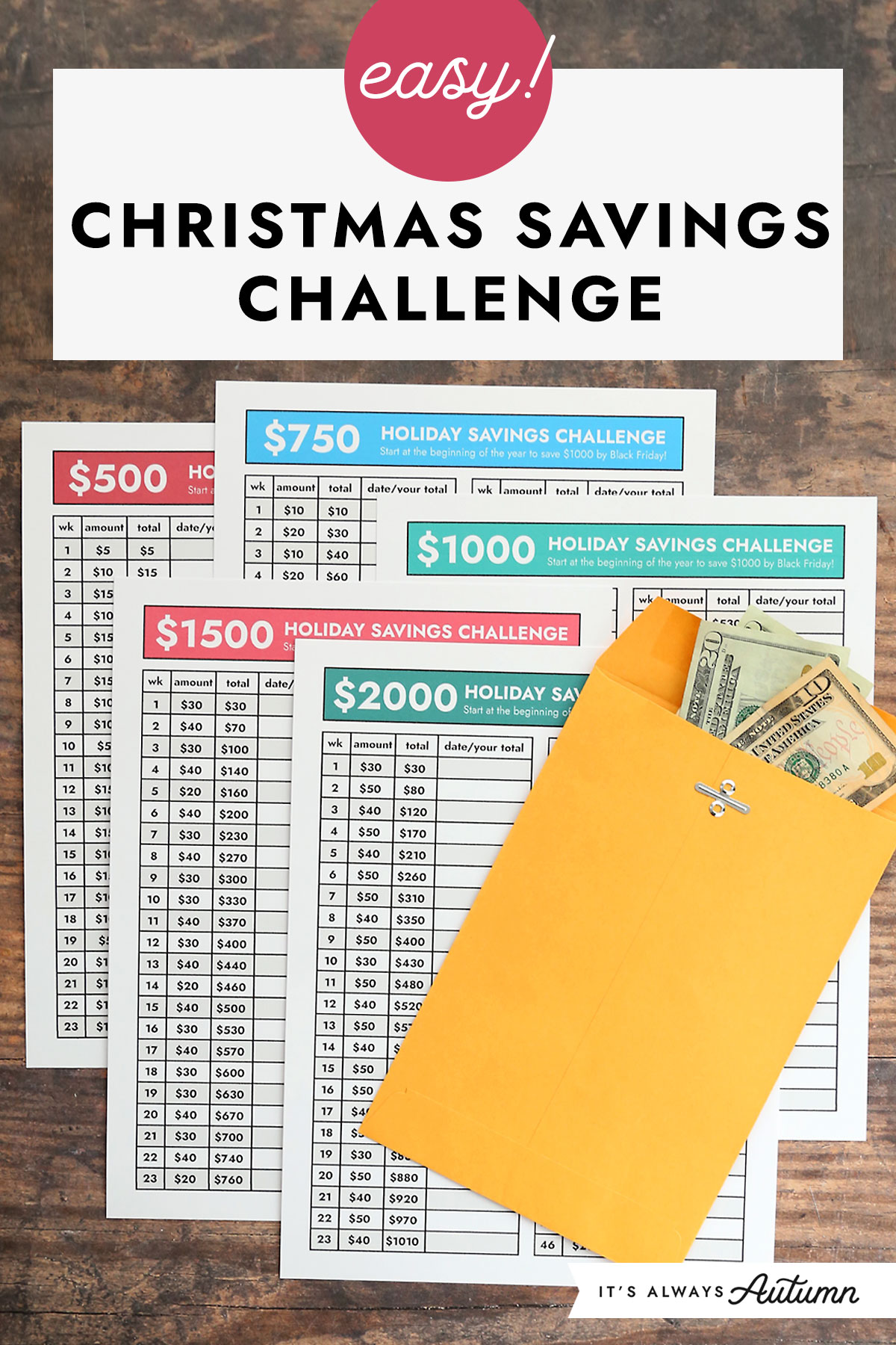 $1000 Savings Challenge  Free Printable Savings Challenge