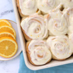 Pan of orange rolls.