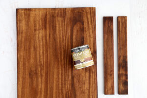 Wood board and slats stained brown.