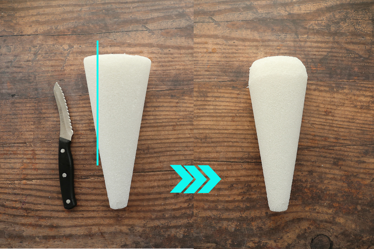 Foam cone cut into carrot shape.