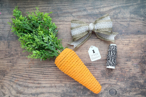 Carrot craft, bow, tag, twine.