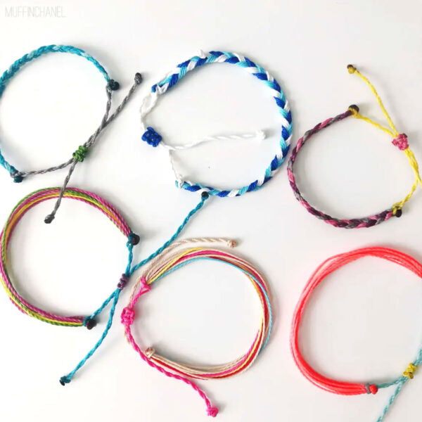 Waxed string bracelets.