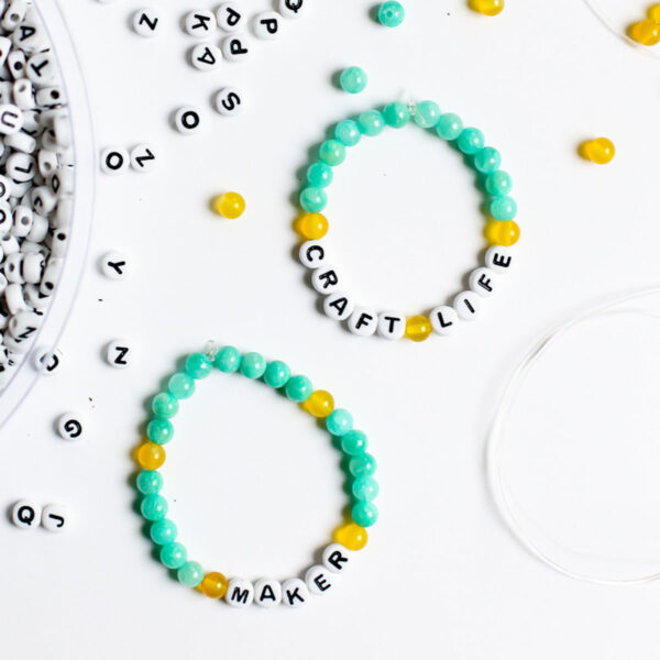 Word bead bracelets.