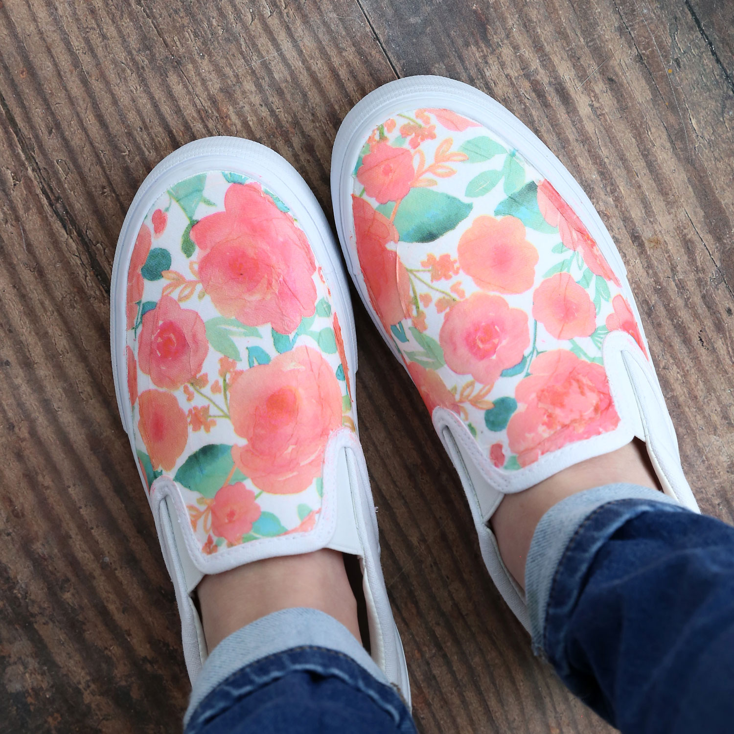 Pair of floral shoes.