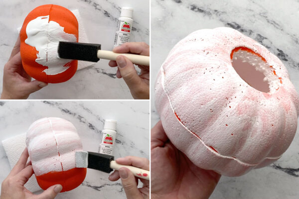 Painting the foam pumpkin white.