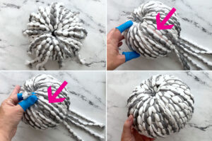 Gluing on more yarn to cover the bare spots.