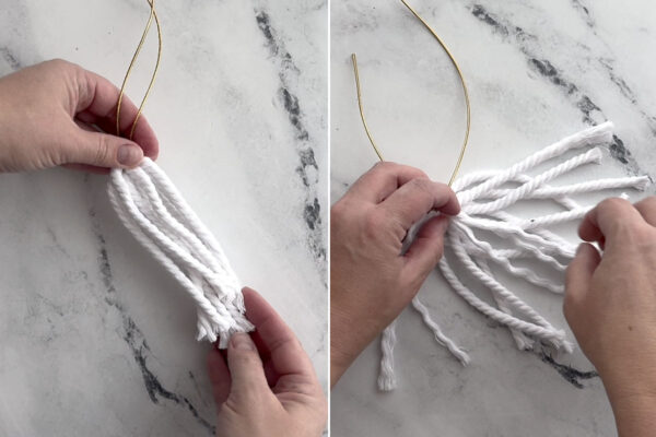 Unraveling the white cord.
