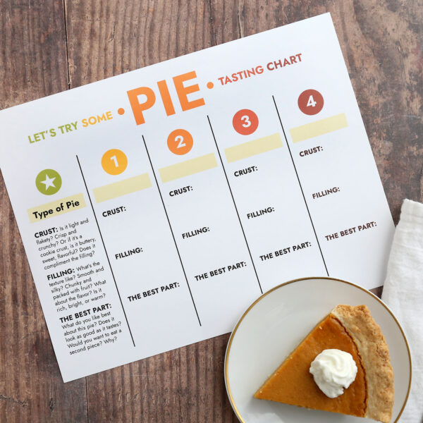 Pie tasting chart with slice of pie.