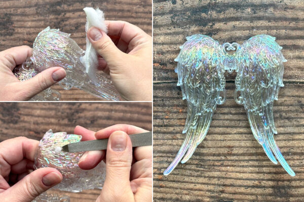 Removing fur from wing ornament.