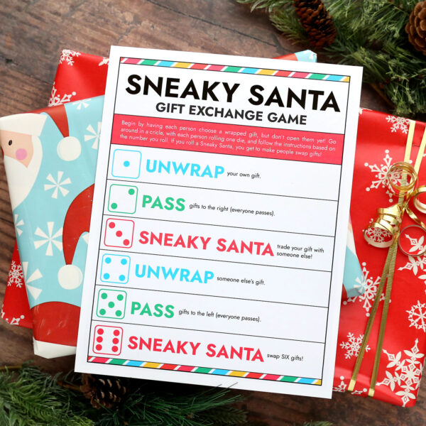 Sneaky Santa gift exchange game printable rules.