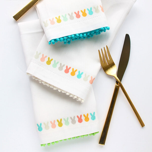 Cloth napkins with bunnies printed on them.