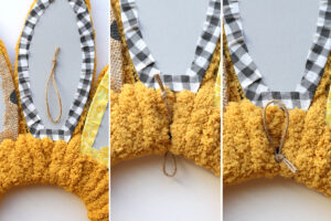 Adding a hanging loop to the back of the wreath.