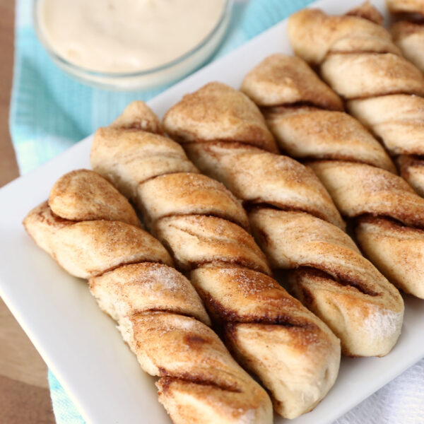 Cinnamon breadsticks with cream cheese frosting.