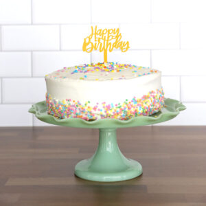 Finished cake with sprinkles on top.