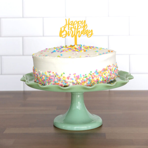 Finished cake with sprinkles on top.