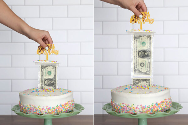 Pulling money out of a cake.