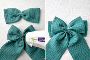 How gluing small bow and tail on top of large bow.