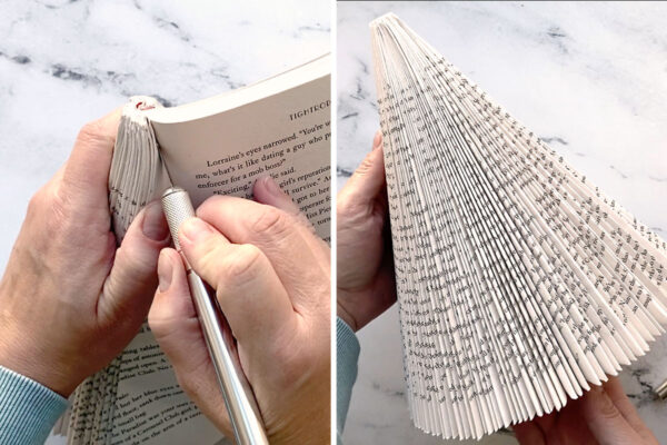 Cutting off the remaining pages; book cone.