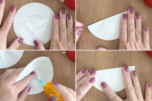 Folding cupcake liner in half and securing with adhesive.