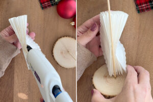 Gluing the liners around the skewer.