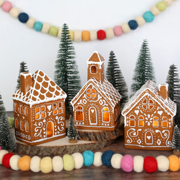 DIY ceramic gingerbread houses.