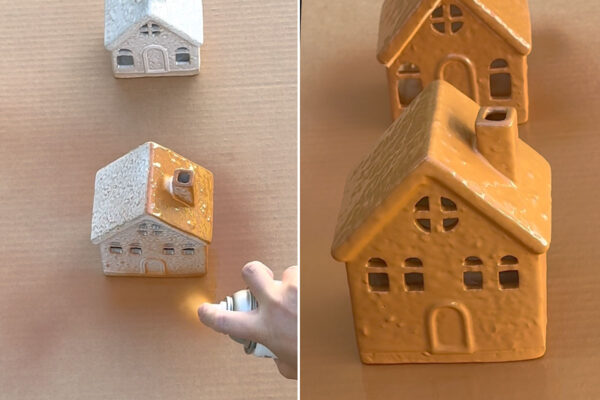 Spray painting the houses.