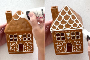 Using puffy paint to add patterns to the roof.