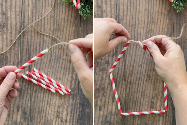 Tying ends of twine together.