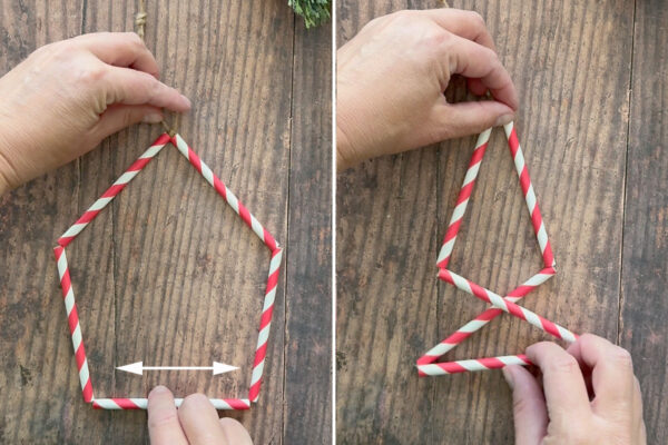 Straws make a pentagon; flipping the bottom straw.